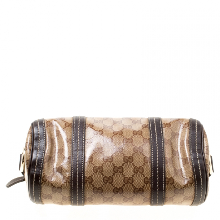 Pre Owned  Gucci Beige/Brown GG Crystal Canvas and Leather Small Duchessa Boston Bag