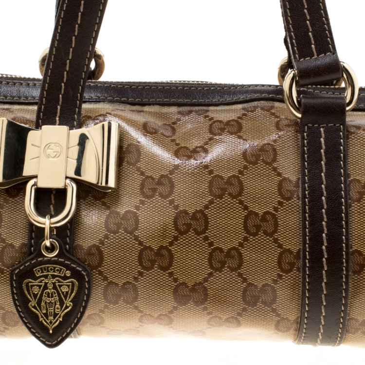 Pre Owned  Gucci Beige/Brown GG Crystal Canvas and Leather Small Duchessa Boston Bag