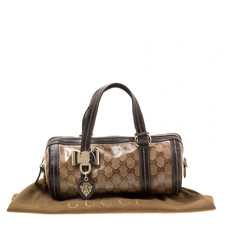 Pre Owned  Gucci Beige/Brown GG Crystal Canvas and Leather Small Duchessa Boston Bag