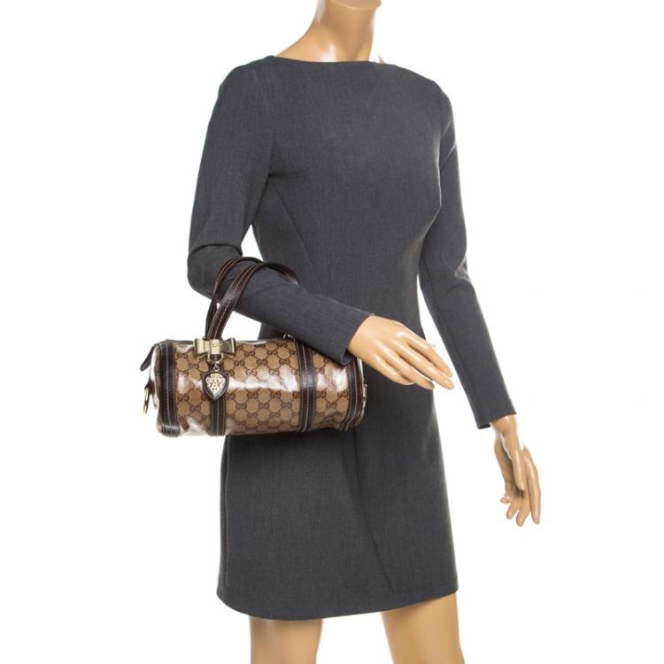 Pre Owned  Gucci Beige/Brown GG Crystal Canvas and Leather Small Duchessa Boston Bag