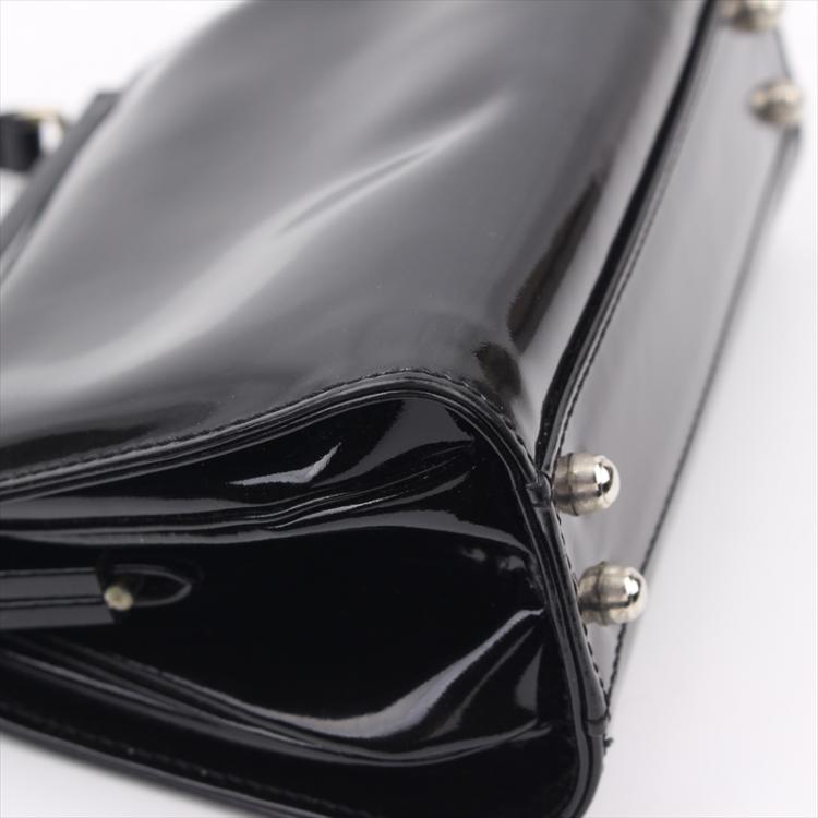 Pre Owned Gucci Black Patent Leather Frame Bag