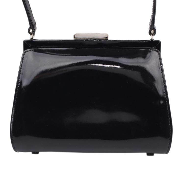 Pre Owned Gucci Black Patent Leather Frame Bag
