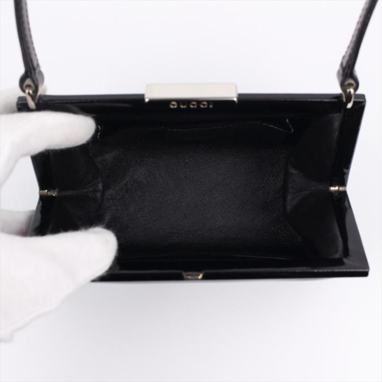 Pre Owned Gucci Black Patent Leather Frame Bag