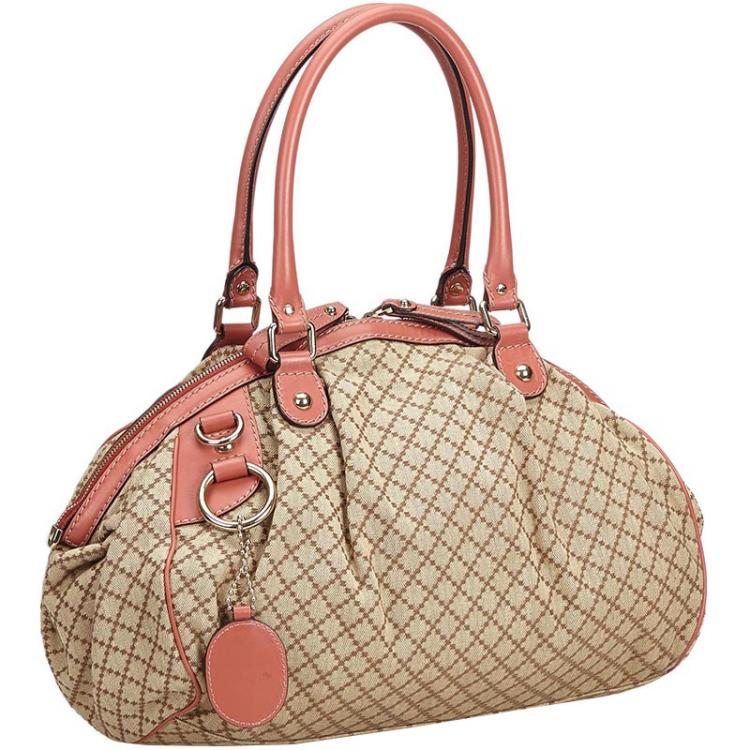 Gucci Brown And Pink Diamante Jacquard Sukey Everyday Bag Gucci Tlc