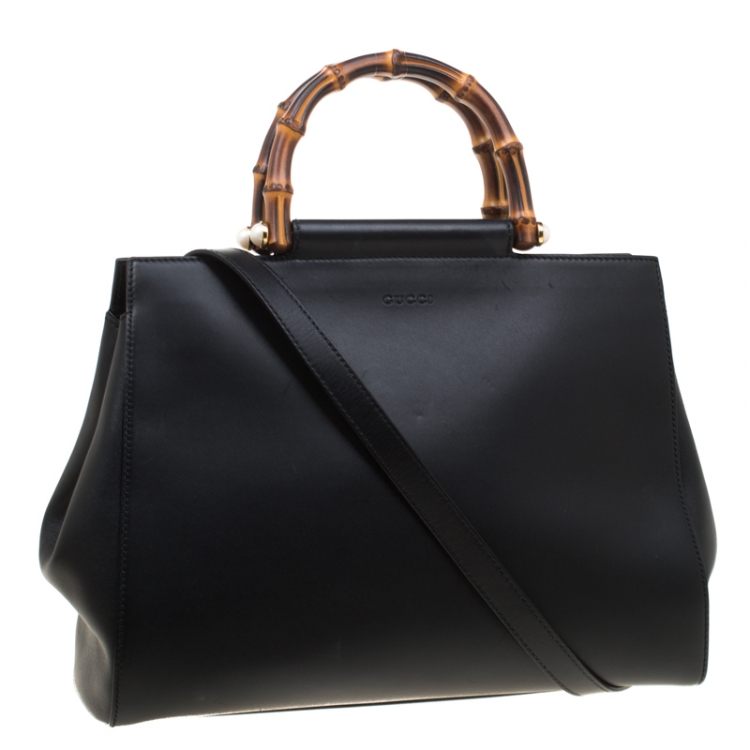 Pre Owned Gucci Black Leather Nymphaea Top Handle Bag