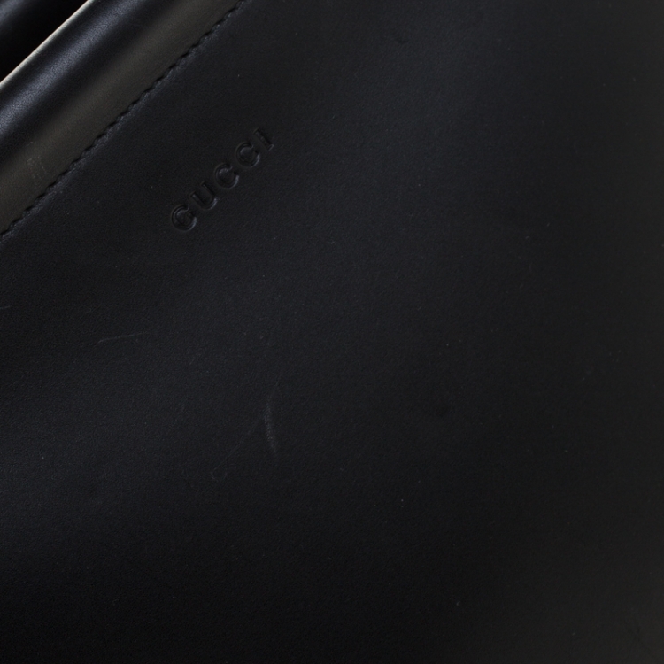 Pre Owned Gucci Black Leather Nymphaea Top Handle Bag