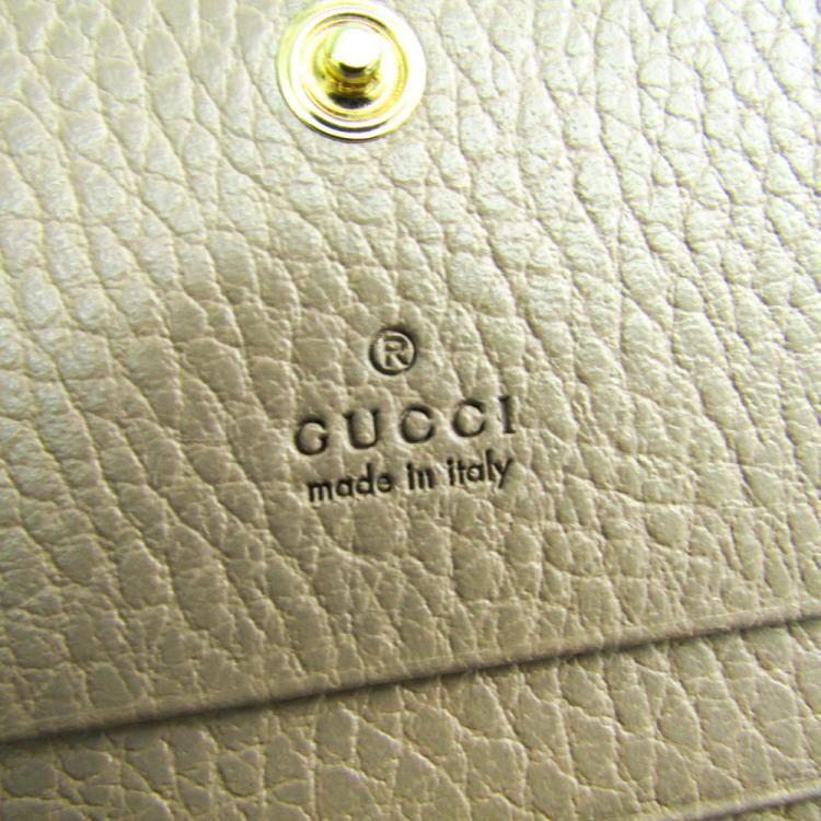 Pre Owned Gucci Beige Pebbled Leather GG Marmont Card Case