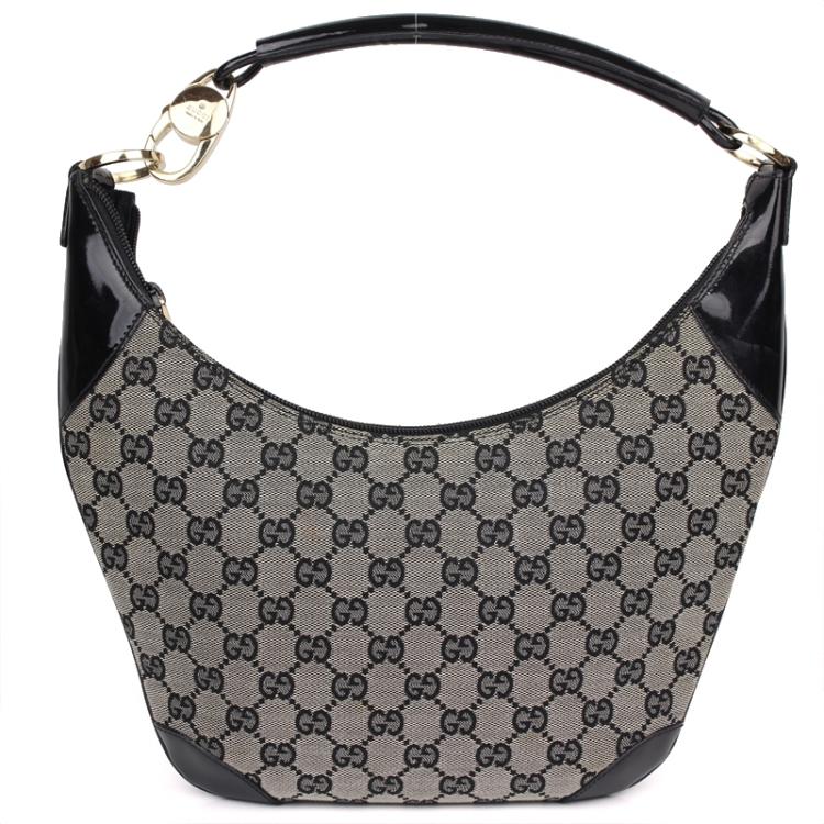 Gucci Black GG Canvas and Patent Leather Baguette Shoulder Bag in United  States