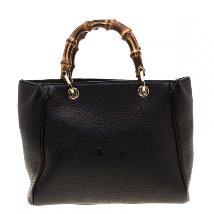 مملوكة مسبقًا Gucci Black Leather Mini Bamboo Top Handle Bag