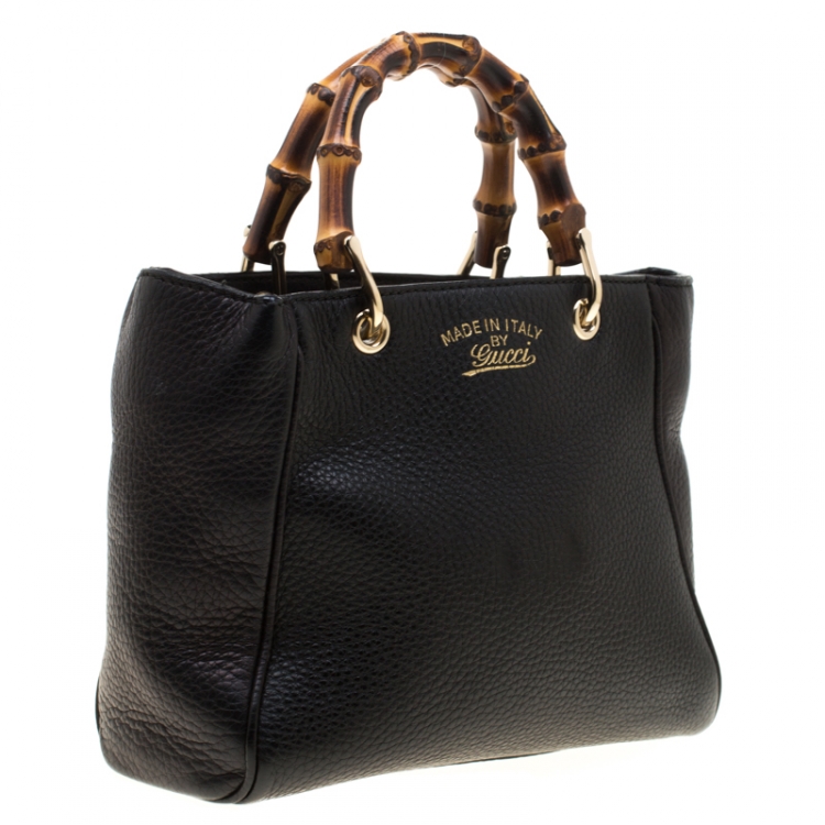 مملوكة مسبقًا Gucci Black Leather Mini Bamboo Top Handle Bag