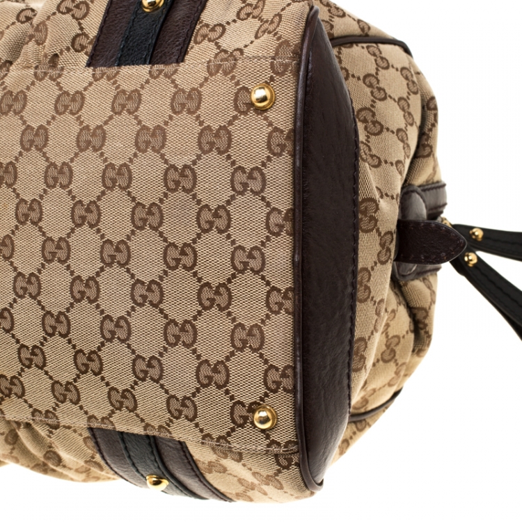 Pre Owned Gucci Beige/Brown GG Canvas and Leather Interlocking Boston Bag