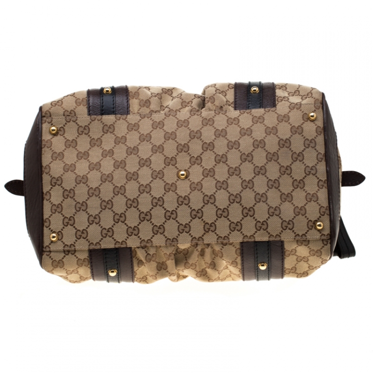 Pre Owned Gucci Beige/Brown GG Canvas and Leather Interlocking Boston Bag
