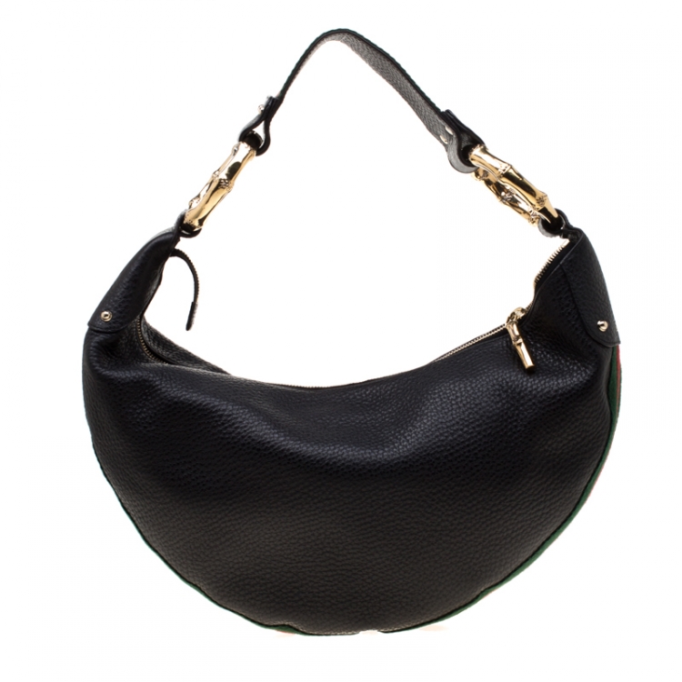 Gucci Black Leather Medium Web Bamboo Ring Hobo Gucci The Luxury Closet