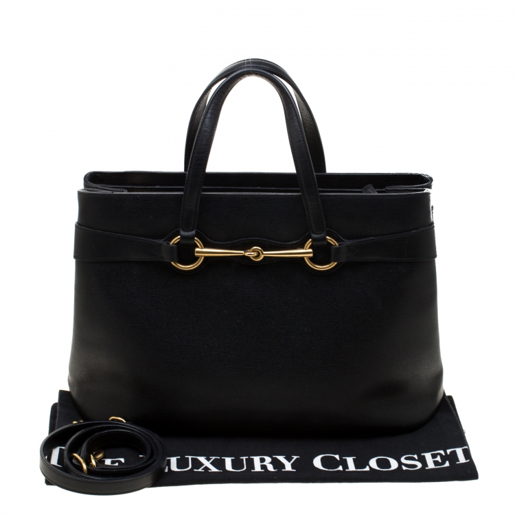 مملوكة مسبقًا Gucci Black Leather Medium Bright Bit Top Handle Bag