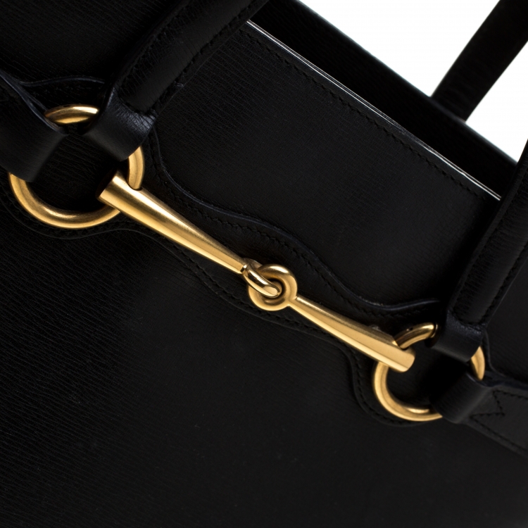 مملوكة مسبقًا Gucci Black Leather Medium Bright Bit Top Handle Bag