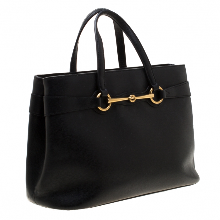 مملوكة مسبقًا Gucci Black Leather Medium Bright Bit Top Handle Bag