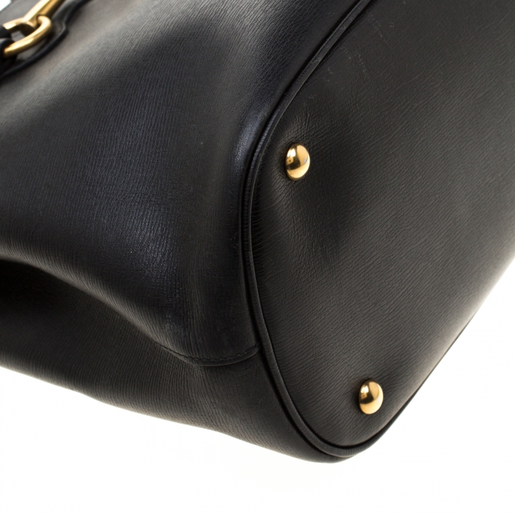 مملوكة مسبقًا Gucci Black Leather Medium Bright Bit Top Handle Bag