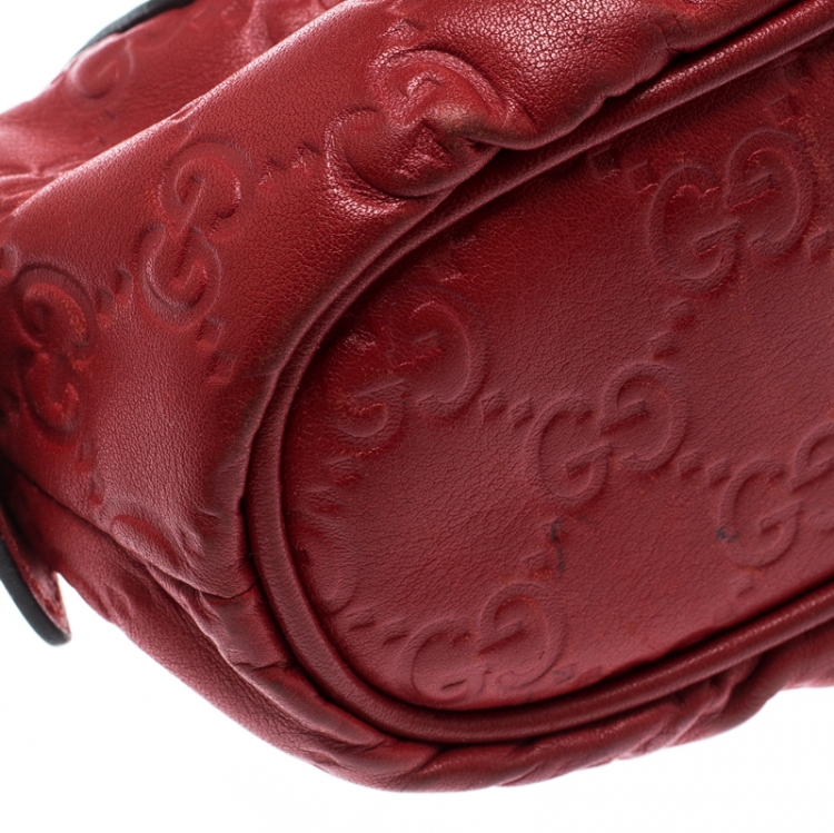 Pre Owned Gucci Red Guccissima Leather Cosmetic Pouch