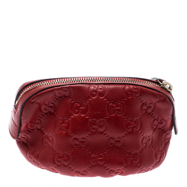 Pre Owned Gucci Red Guccissima Leather Cosmetic Pouch