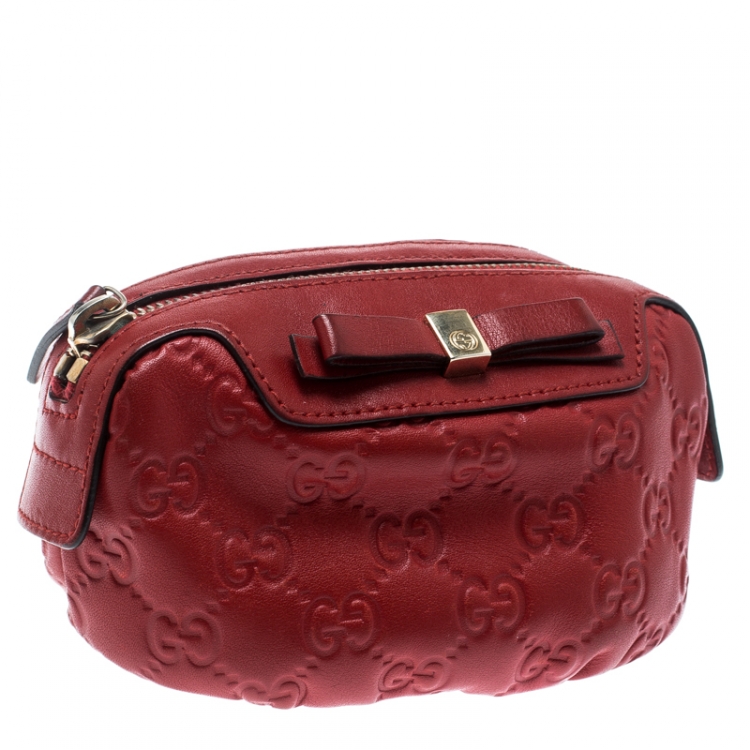 Pre Owned Gucci Red Guccissima Leather Cosmetic Pouch