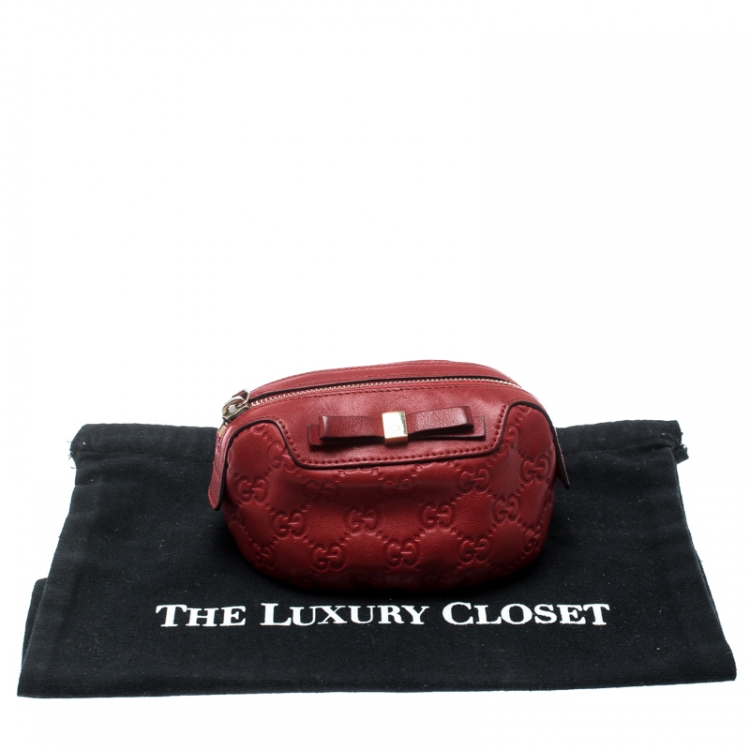 Pre Owned Gucci Red Guccissima Leather Cosmetic Pouch