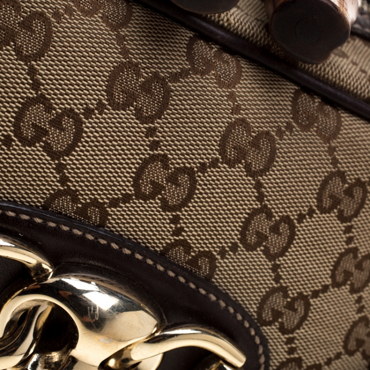 Pre Owned Gucci Beige/Ebony GG Canvas Wave Boston Bag