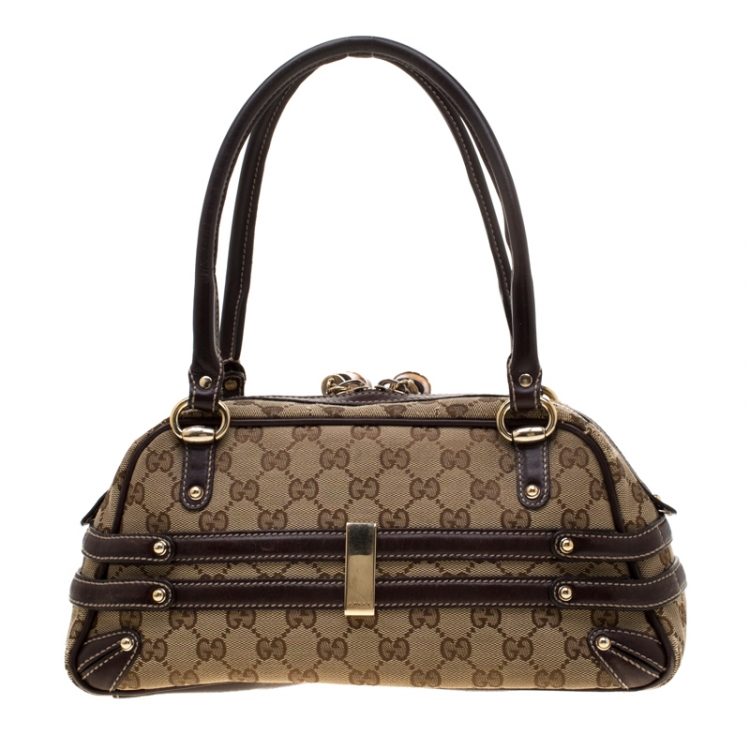 Pre Owned Gucci Beige/Ebony GG Canvas Wave Boston Bag