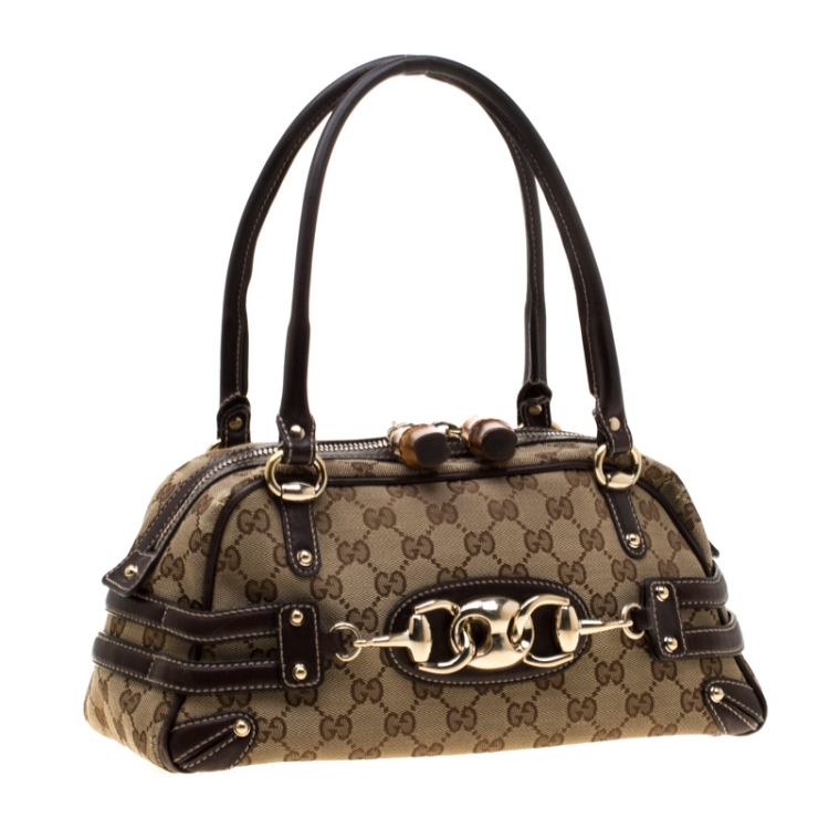 Pre Owned Gucci Beige/Ebony GG Canvas Wave Boston Bag