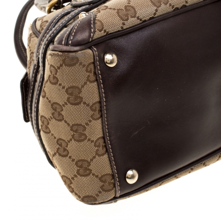 Pre Owned Gucci Beige/Ebony GG Canvas Wave Boston Bag