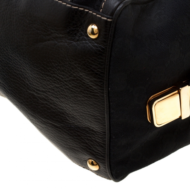 مملوكة مسبقًا Gucci Black GG Canvas and Leather Medium Aviatrix Boston Bag