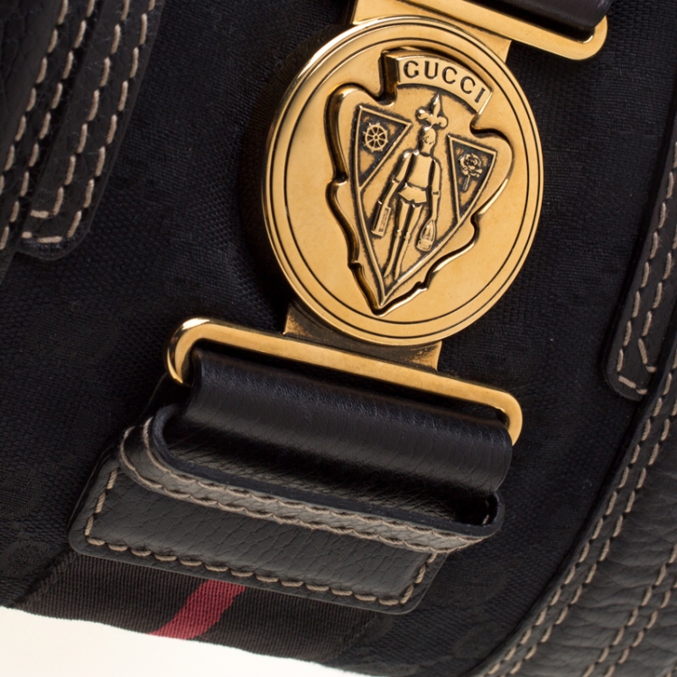 مملوكة مسبقًا Gucci Black GG Canvas and Leather Medium Aviatrix Boston Bag