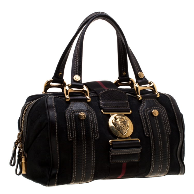 مملوكة مسبقًا Gucci Black GG Canvas and Leather Medium Aviatrix Boston Bag