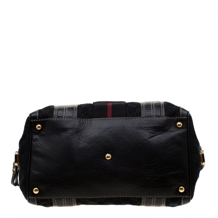 مملوكة مسبقًا Gucci Black GG Canvas and Leather Medium Aviatrix Boston Bag