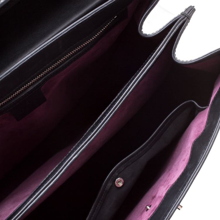 Pre Owned Gucci Black Patent Leather Lady Lock Bamboo Top Handle Bag