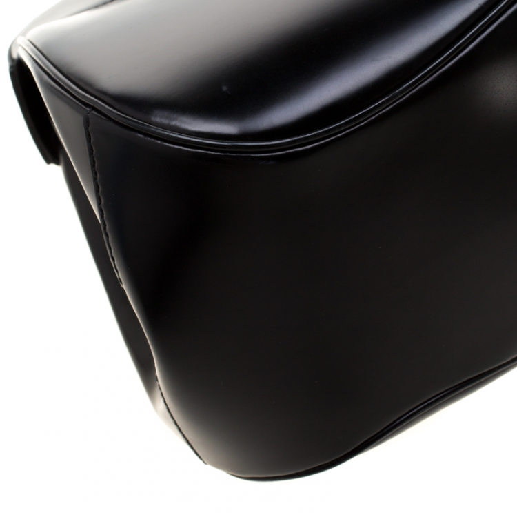 Pre Owned Gucci Black Patent Leather Lady Lock Bamboo Top Handle Bag