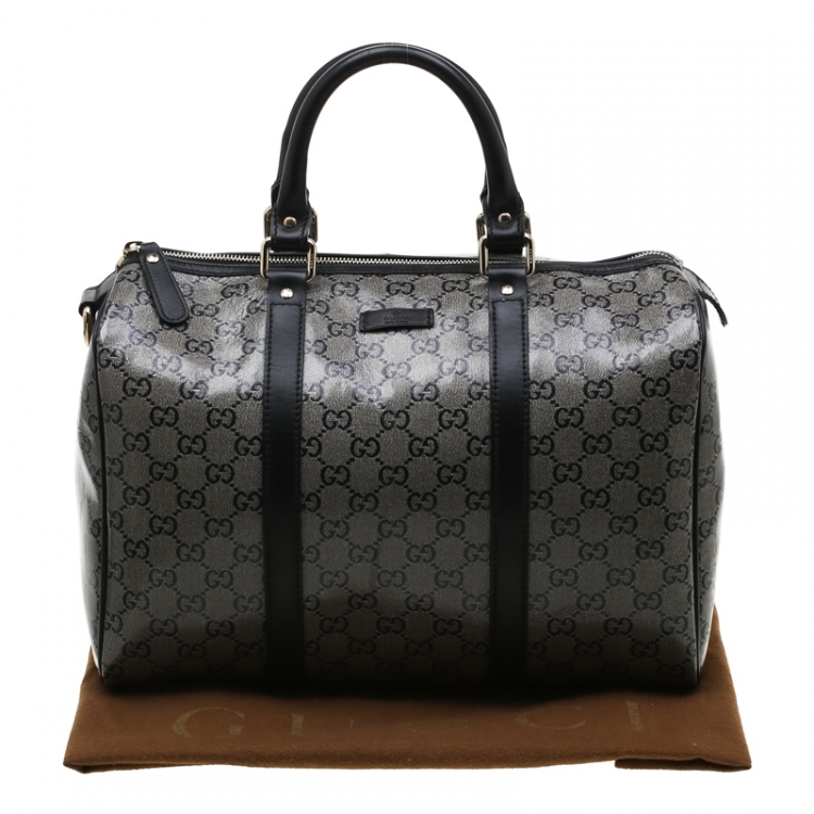 مملوكة مسبقًا Gucci Grey/Black GG Crystal Canvas Medium Joy Boston Bag