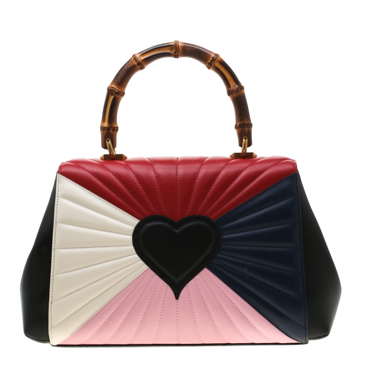 Pre Owned Gucci Multicolor Leather Queen Margaret Bamboo Top Handle Bag