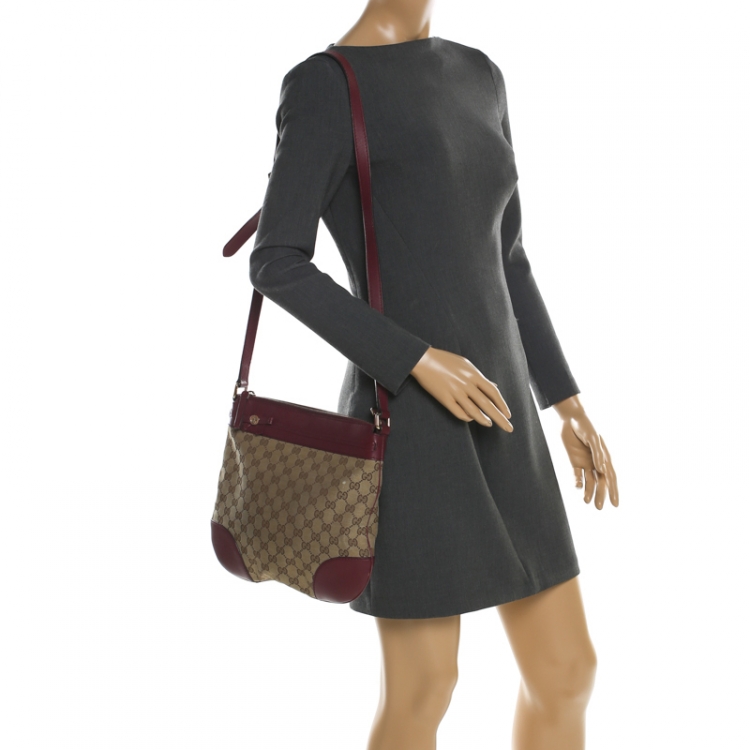 GUCCI Bag, Speedy Model, in Gray Monogram Canvas and Burgundy