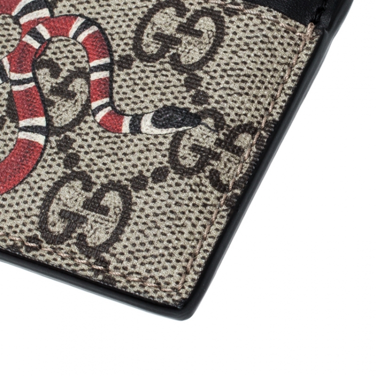 Pre Owned Gucci Beige/Black Kingsnake Print GG Supreme Canvas 4CC Cardholder