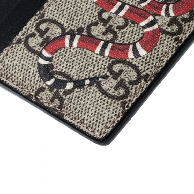Pre Owned Gucci Beige/Black Kingsnake Print GG Supreme Canvas 4CC Cardholder