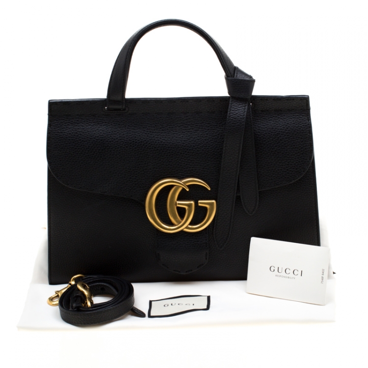 Gucci Black Leather GG Marmont Top 