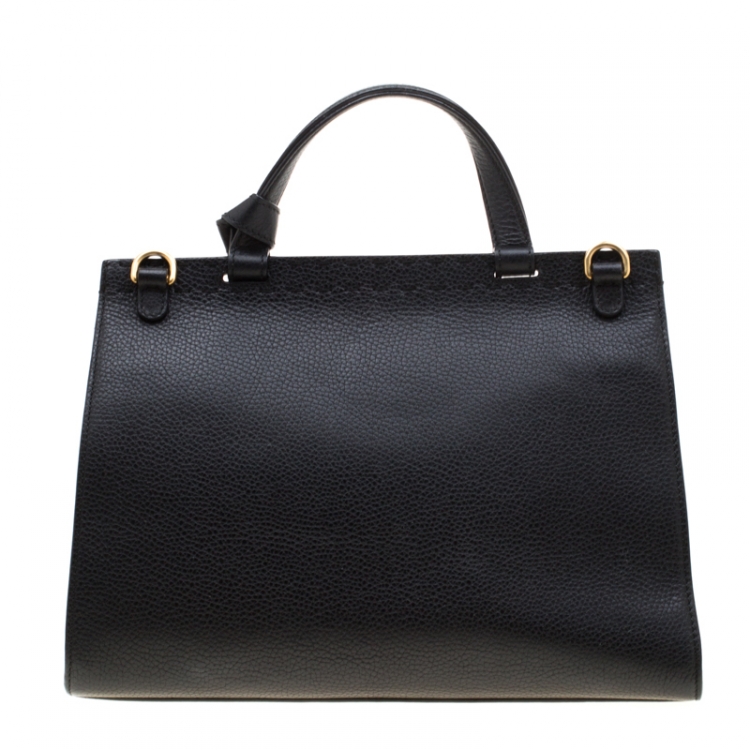 Pre Owned Gucci Black Leather GG Marmont Top Handle Bag