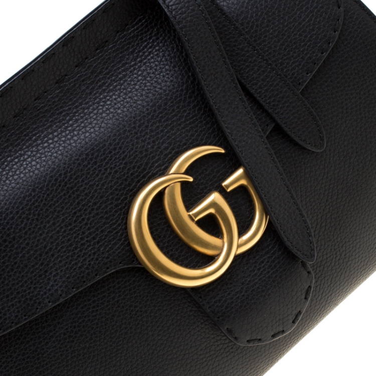 Pre Owned Gucci Black Leather GG Marmont Top Handle Bag