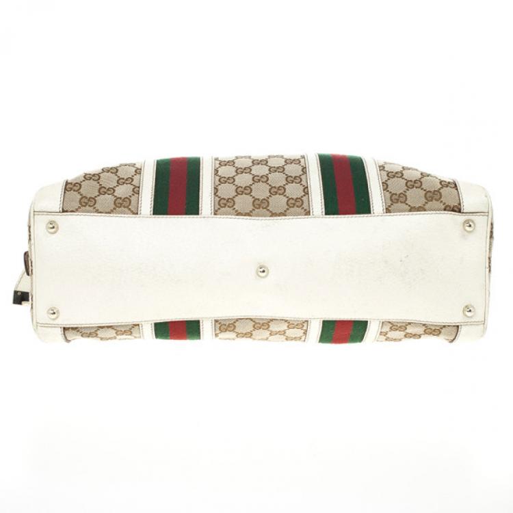 Pre Owned Gucci Monogram Canvas Web Detail Briefcase