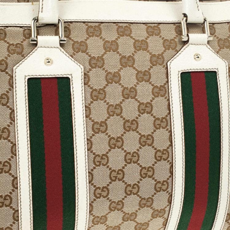Pre Owned Gucci Monogram Canvas Web Detail Briefcase