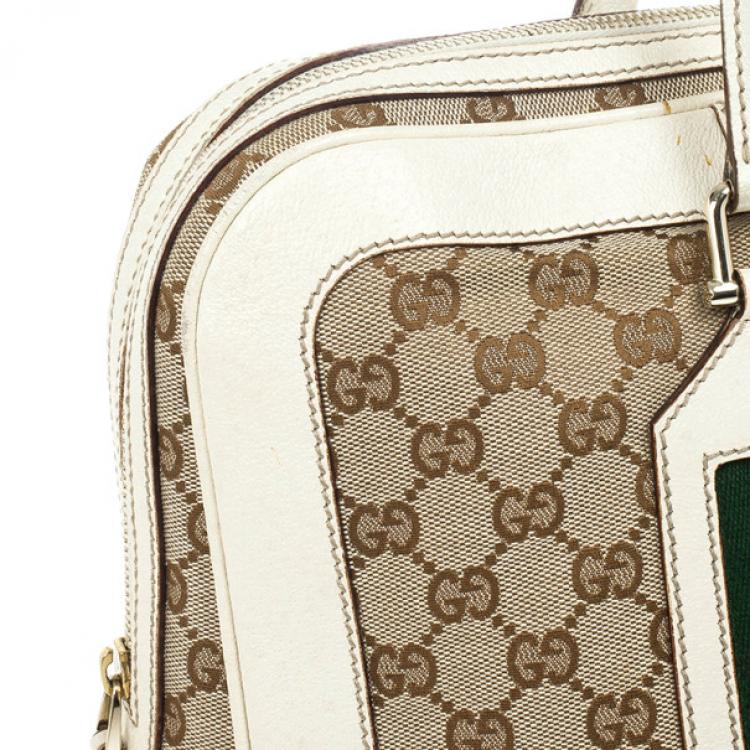 Pre Owned Gucci Monogram Canvas Web Detail Briefcase