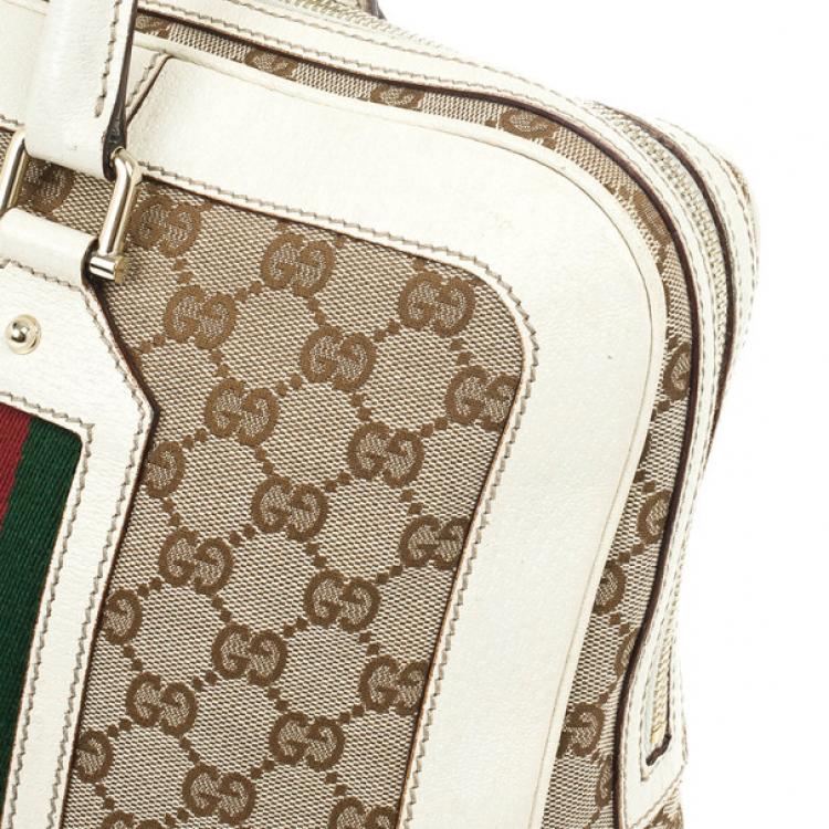 Pre Owned Gucci Monogram Canvas Web Detail Briefcase