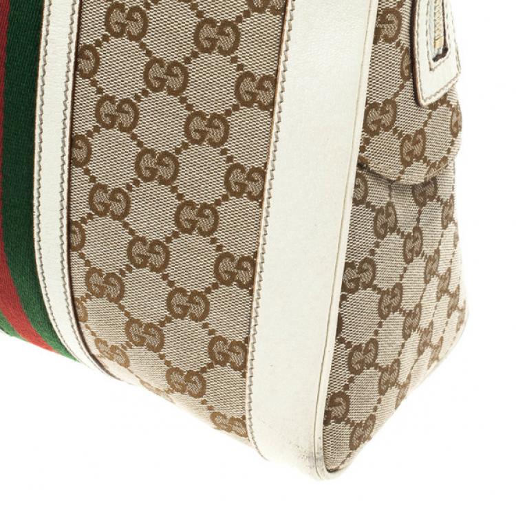 Pre Owned Gucci Monogram Canvas Web Detail Briefcase