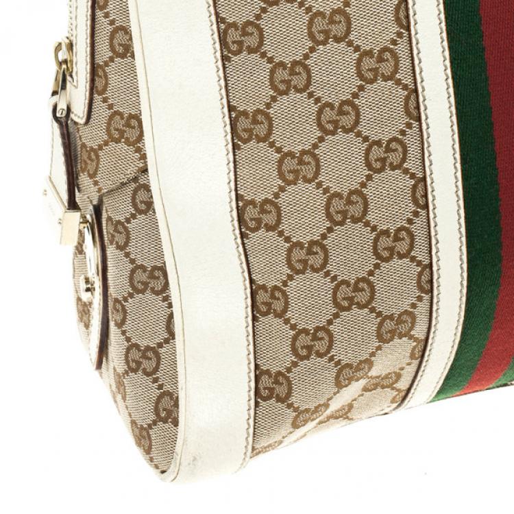 Pre Owned Gucci Monogram Canvas Web Detail Briefcase