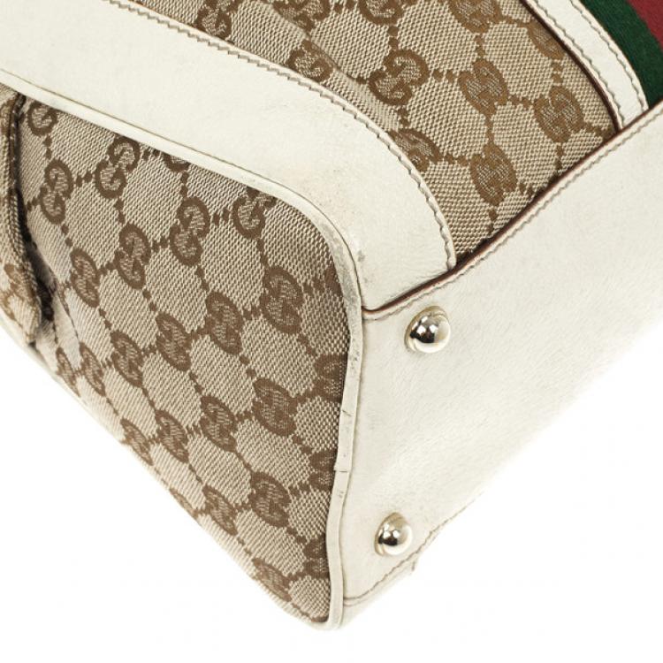 Pre Owned Gucci Monogram Canvas Web Detail Briefcase